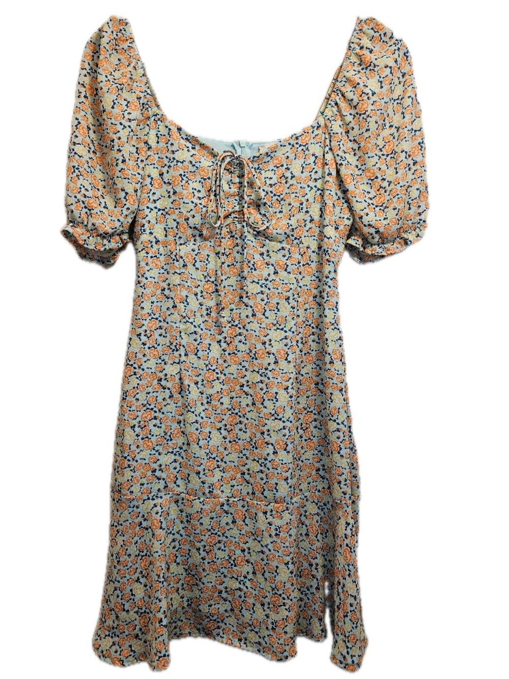Altar'd State Dress Womens Small Peach Blue Floral Knee Length Sundress Puff‎